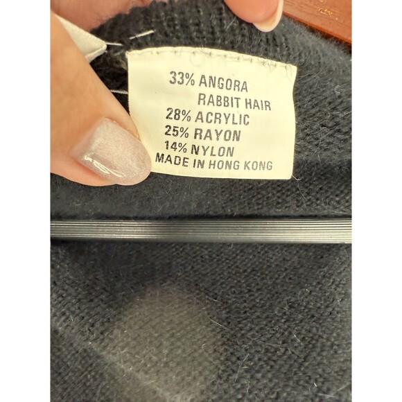 VINTAGE MADELEINE Black Angora Blend Cardigan Sweater Gold Sequins Womens MEDIUM - Picture 10 of 11